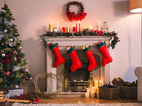 A Christmas fireplace