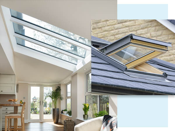 Conservatory roofs with windows and glass panels