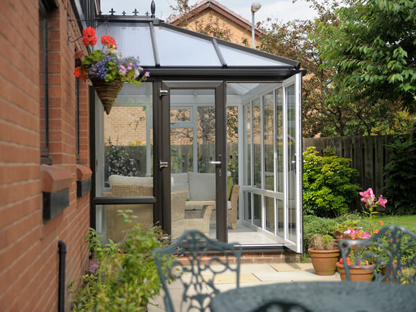Small Black Conservatory with Polycarbonate Roof